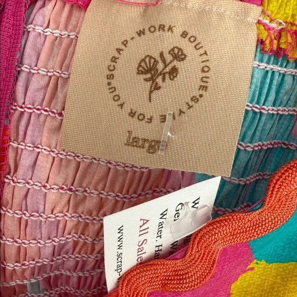 NWT Scrap work Pink Multi Geo Tiered Dress size L - Picture 5 of 8